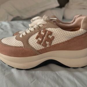 Tory Burch White and Tan Sneakers